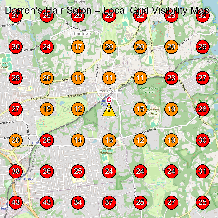 Darren's Hair Salon GeoGrid visibility map for Hair Salon in Glen Cove